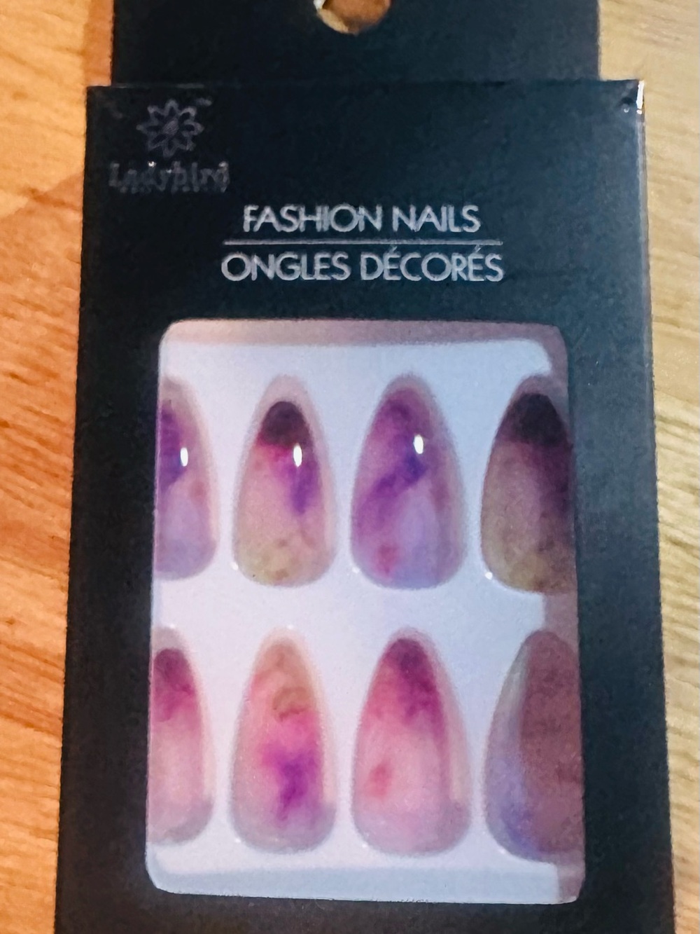 Ladybird Almond Shaped Press-On Nail Set - Purple Marble Design